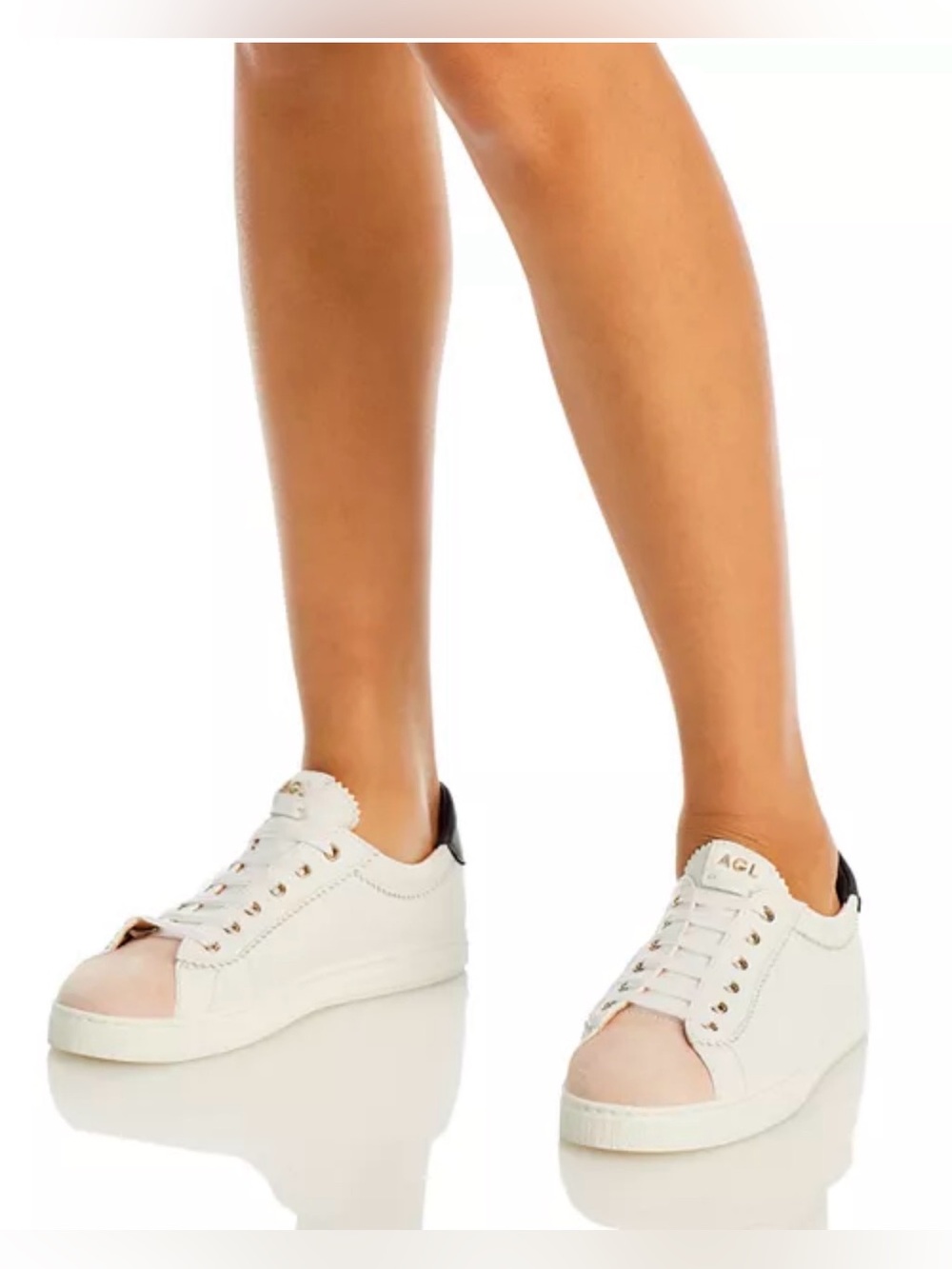 AGL Sade Cap Toe Leather Suede Sneakers White Tan Wedge EU 39